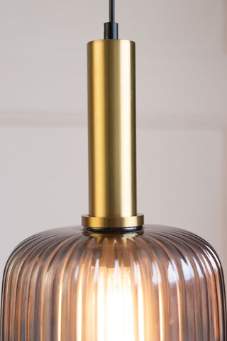 Image of the top of the Charcoal Ribbed Glass & Gold Ceiling Light
