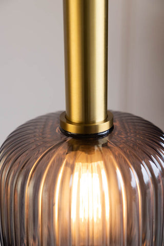 Image of the finish of the Charcoal Ribbed Glass & Gold Ceiling Light
