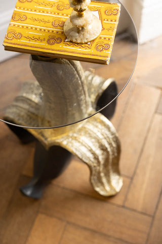 Detail image of the Charcoal & Gold Banana Side Table from above.