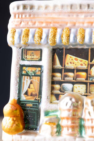 Close-up image of the Cheese Shop Glass Christmas Tree Decoration