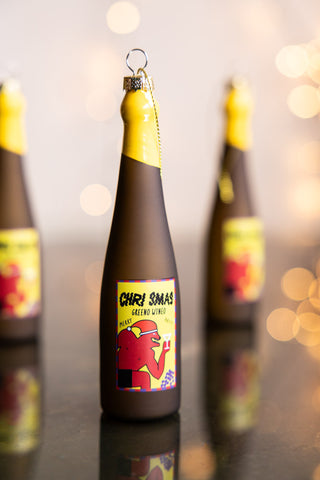 Lifestyle image of the Christmas Wine Bottle Glass Christmas Tree Decoration