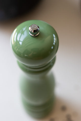 Close-up of the top of the Classic Pepper Mill in Green.