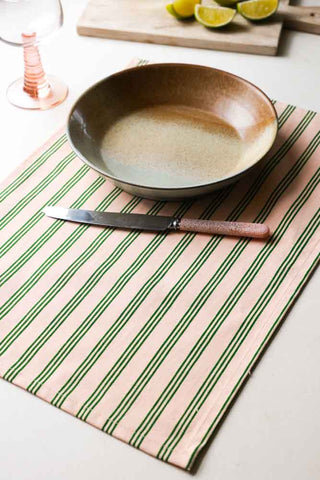 Lifestyle image of the Cotton Green Stripe Placemat