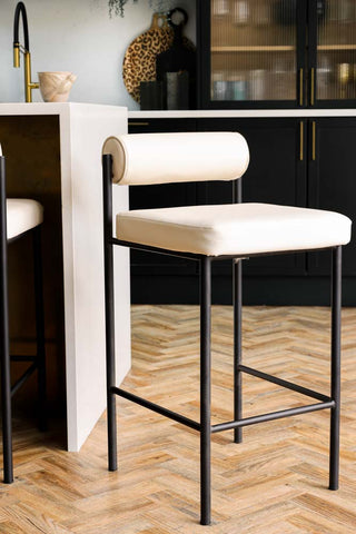 Image of the Cream & Black Faux Leather Roll Back Bar Stool