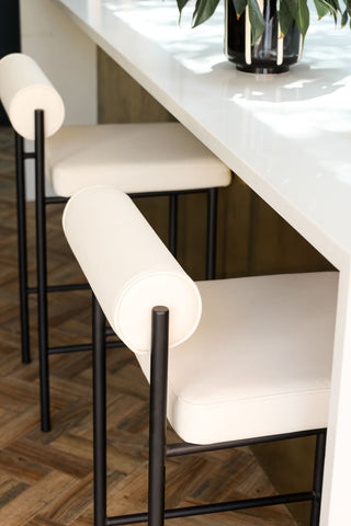 Detail image of the Cream & Black Faux Leather Roll Back Bar Stool