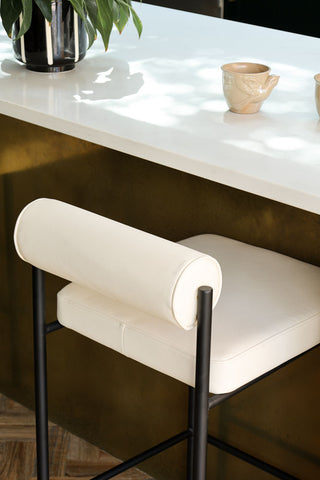 Image of the finish for the Cream & Black Faux Leather Roll Back Bar Stool