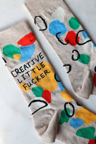 Close-up image of the Creative Little Fucker Mens Crew Socks