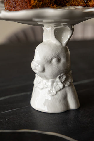 Close-up of the face on the Decorative Rabbit Cake Plate.