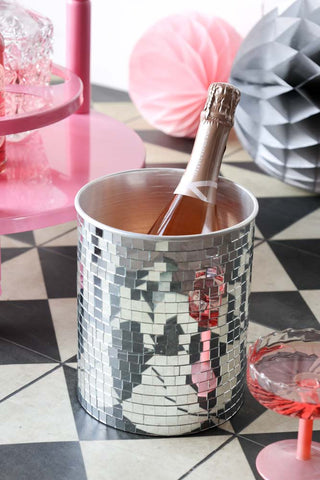 Close-up image of the Disco Ball Wine Cooler In Silver