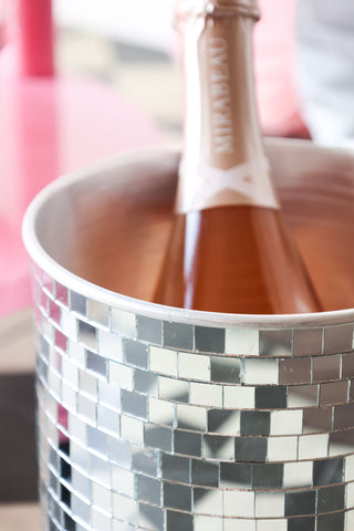 Image of the finish for the Disco Ball Wine Cooler In Silver