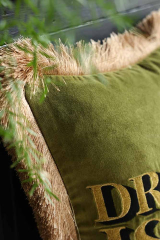 Image of the Dreaming Is Free Velvet Fringe Feather Filled Cushion