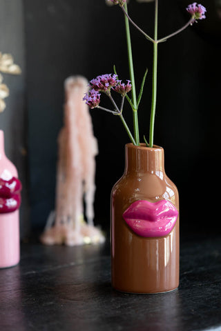 Image of the Small Brown Ceramic Vase With Lips
