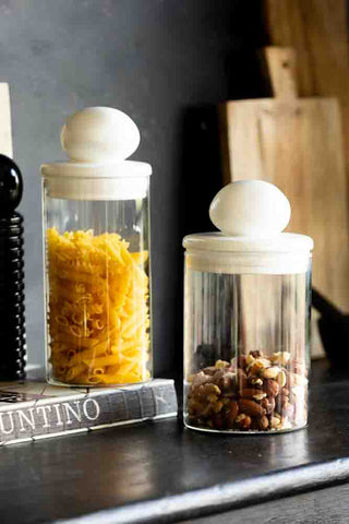 Image of the Glass Storage Jar With White Ceramic Lid - Small