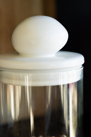 Image of the finish for the Glass Storage Jar With White Ceramic Lid - Tall