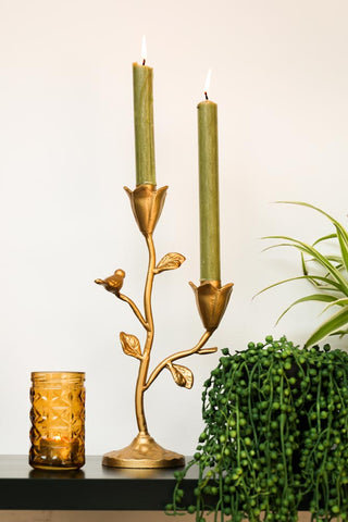 Image of the Gold Branch & Flower Candle Holder