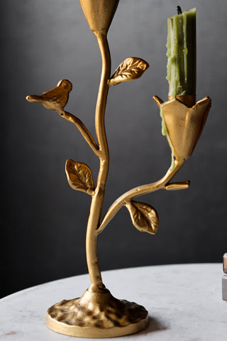 Image of the finish for the Gold Branch & Flower Candle Holder