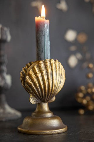 Detail image of the Gold Clam Shell Candlestick Holder