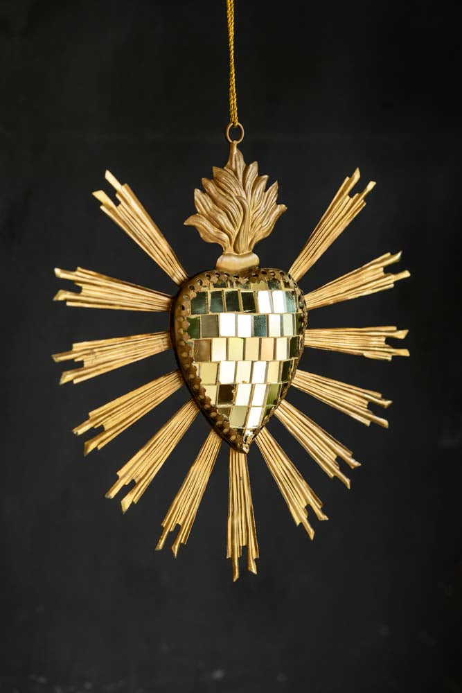 Gold Disco Ball Heart Hanging Ornament
