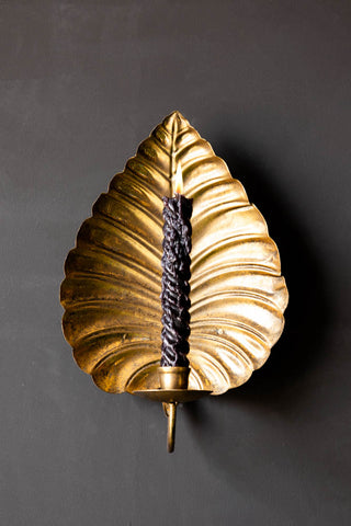 Image of the Gold Effect Cheese Leaf Candle Wall Sconce