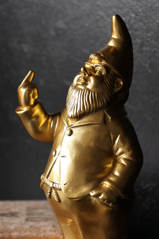 Close-up image of the Gold Naughty Gnome Money Box