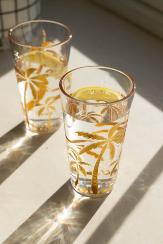 Image of the pattern on the Gold Palm Water Glass