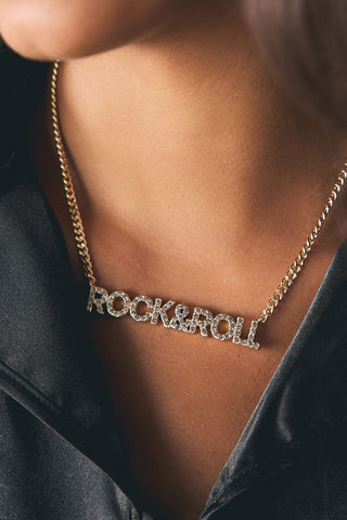 Lifestyle image of the Gold Rock & Roll Necklace