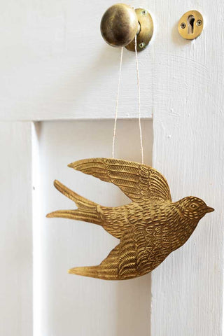 Close-up image of the Gold Swallow Hanging Ornament