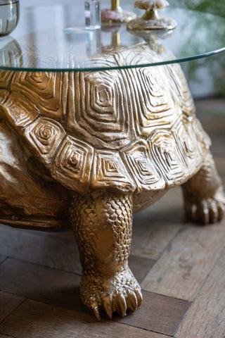 A detailed image of the The Gold Tortoise Side Table showing the texture of the shell