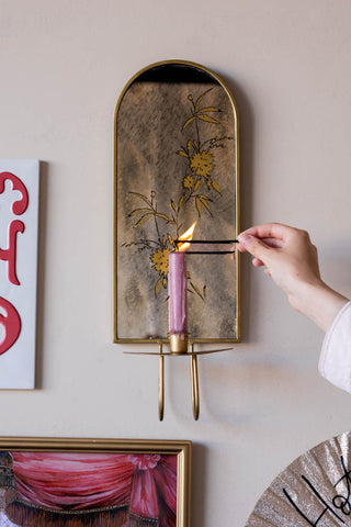 Image of the Gold & Foxed Mirror Floral Candle Wall Sconce