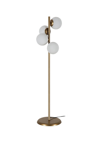 Cutout image of the Gold & White Opaque Globe Floor Lamp on a white background. 