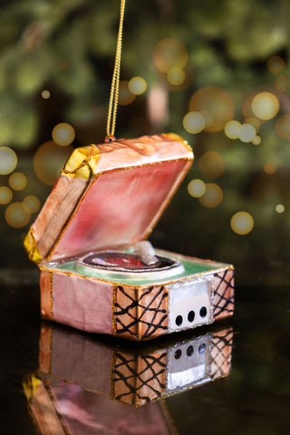 Lifestyle image of the Gramophone Glass Christmas Tree Decoration