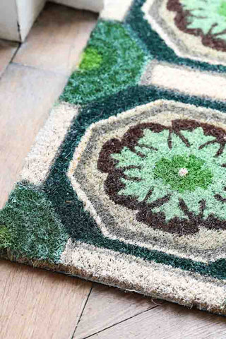 Close-up of the Green Florentine Patterned Doormat.