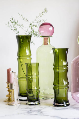 Lifestyle image of the Green Glass Bamboo Vase - 3 Sizes Available