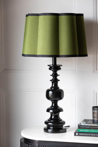 Image of the Olive Green Scalloped Lampshade on a table lamp