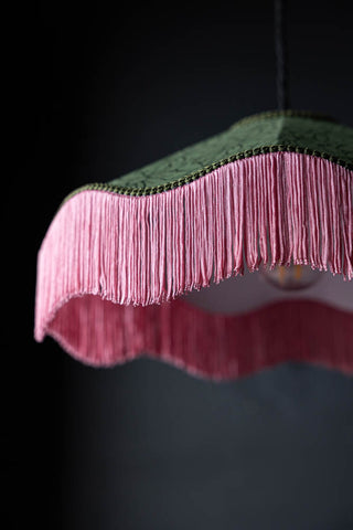 Image of the fringe on the Green & Pink Tassel Ceiling Light Shade