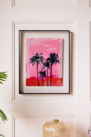 The HKLiving Pink Summer Framed Artwork on a white panelled wall.