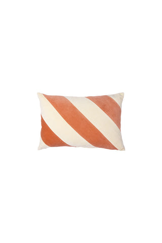 Image of the HKliving Peach & Cream Stripe Velvet Cushion on a white background