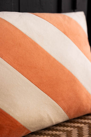 Close-up image of the HKliving Peach & Cream Stripe Velvet Cushion