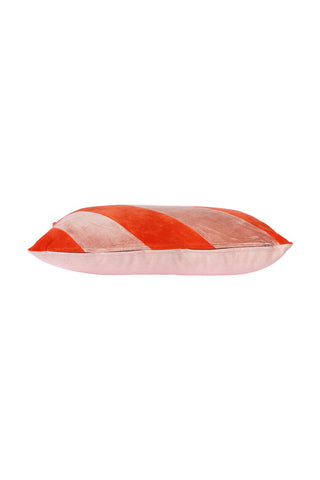 Side view of the HKliving Red & Pink Stripe Velvet Cushion on a white background.