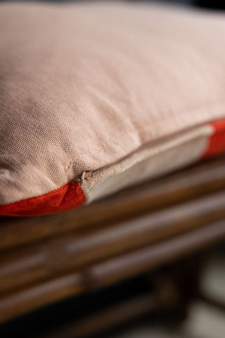 Image of the zip on the HKliving Red & Pink Stripe Velvet Cushion