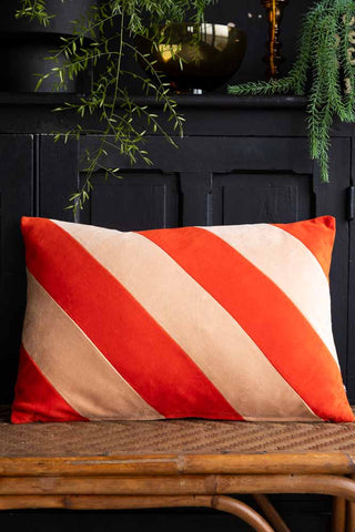 Image of the HKliving Red & Pink Stripe Velvet Cushion