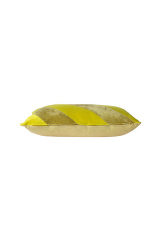 Side view of the HKliving Yellow & Green Stripe Velvet Cushion on a white background.