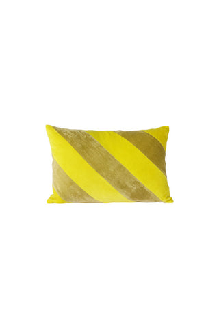 Image of the HKliving Yellow & Green Stripe Velvet Cushion on a white background