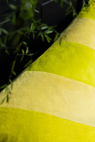 Detail image of the HKliving Yellow & Green Stripe Velvet Cushion