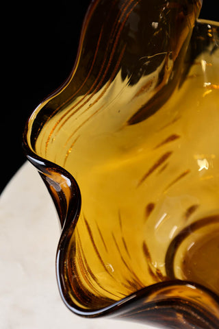 Image of the finish for the Handmade Honey Glass Handkerchief Vase