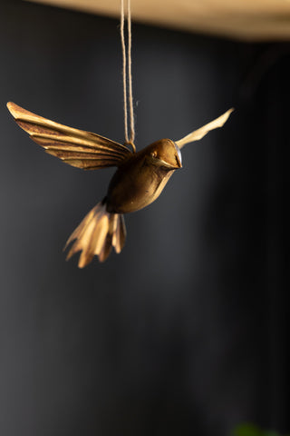Close-up image of the Antique Gold Bird Hanging Ornament