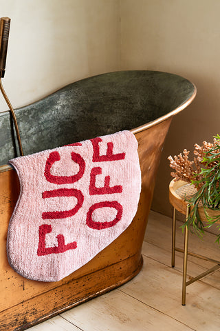 Image of the Heart Shape 'Fuck Off' Bathmat in a bathroom