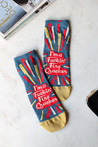 Lifestyle image of the I'm A Fucking Firecracker Womens Ankle Socks