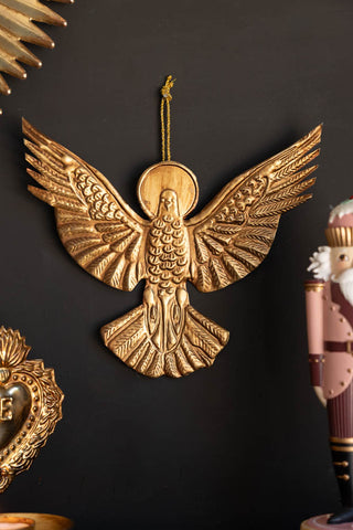 Lifestyle image of the Large Antique Gold Dove Christmas Tree Decoration