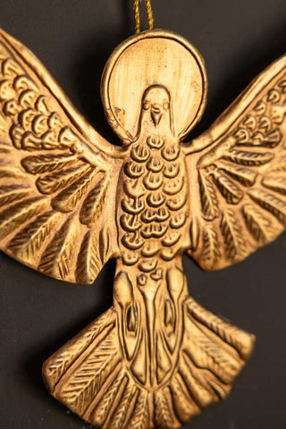 Close-up image of the Large Antique Gold Dove Christmas Tree Decoration